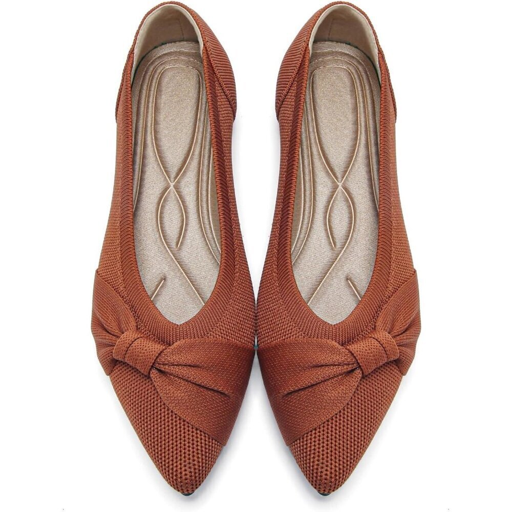 Women Brown Pointed Toe Ballet Comfortable Dressy Knit Lightweight Casual Flats